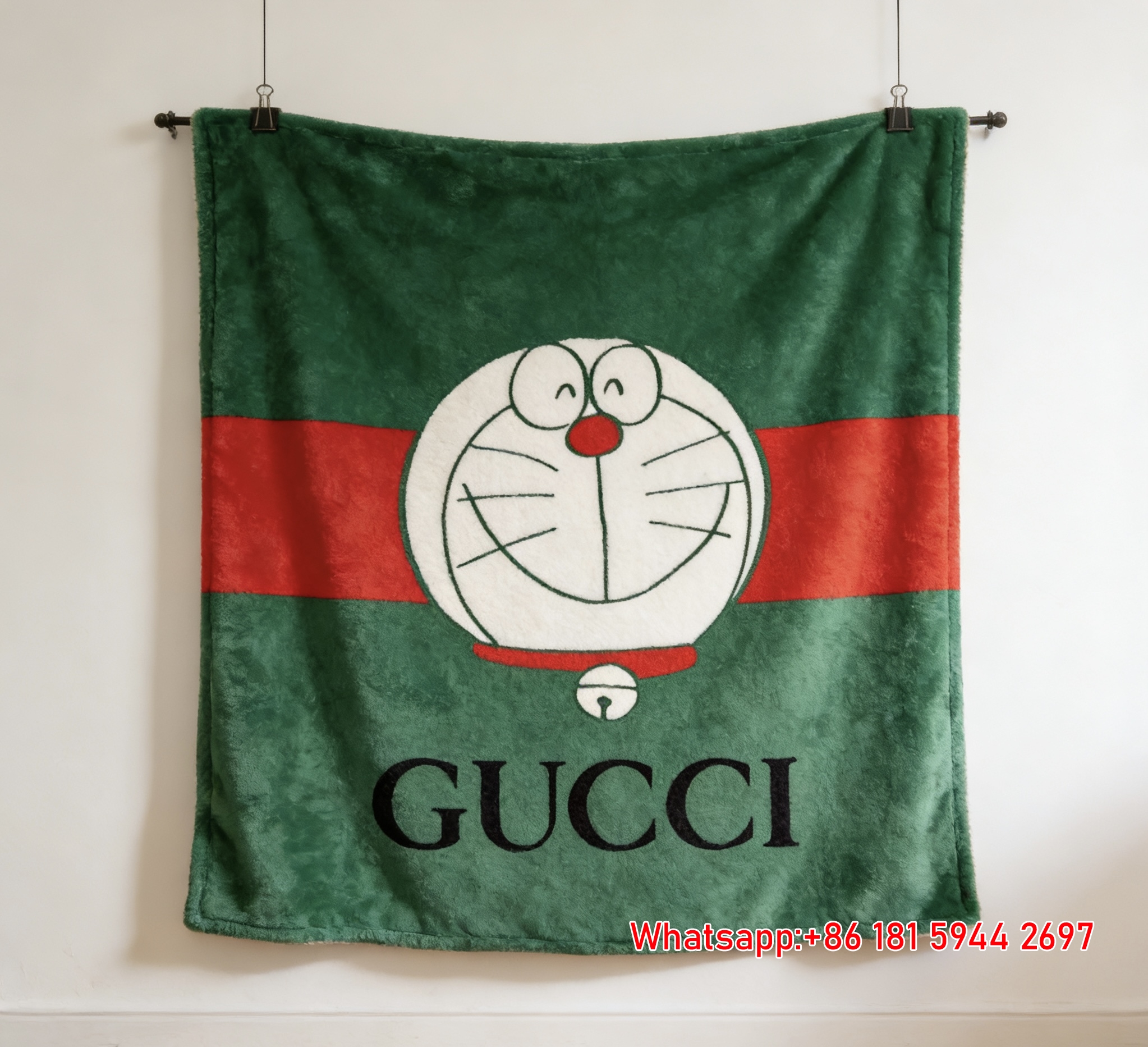 Gucci x Doraemon Green Web Throw blanket IMG_2839